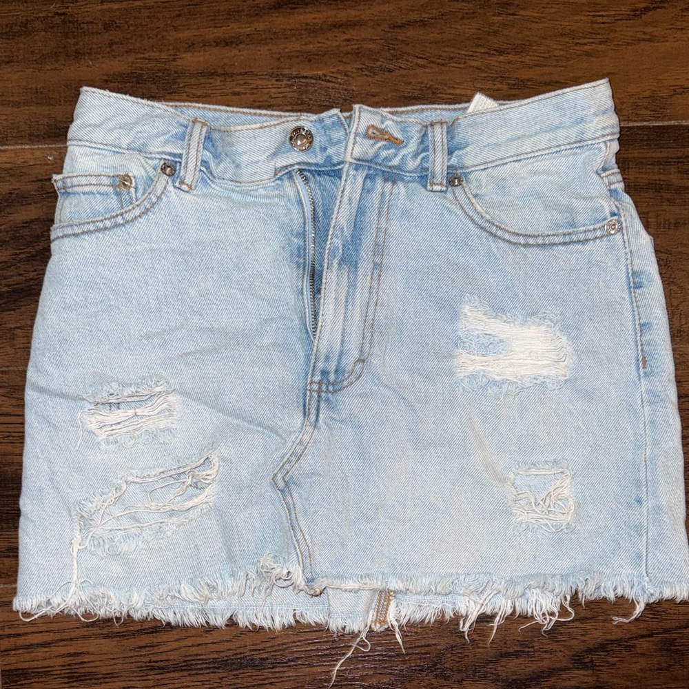 Light Wash Distressed Denim Mini Skirt - Women